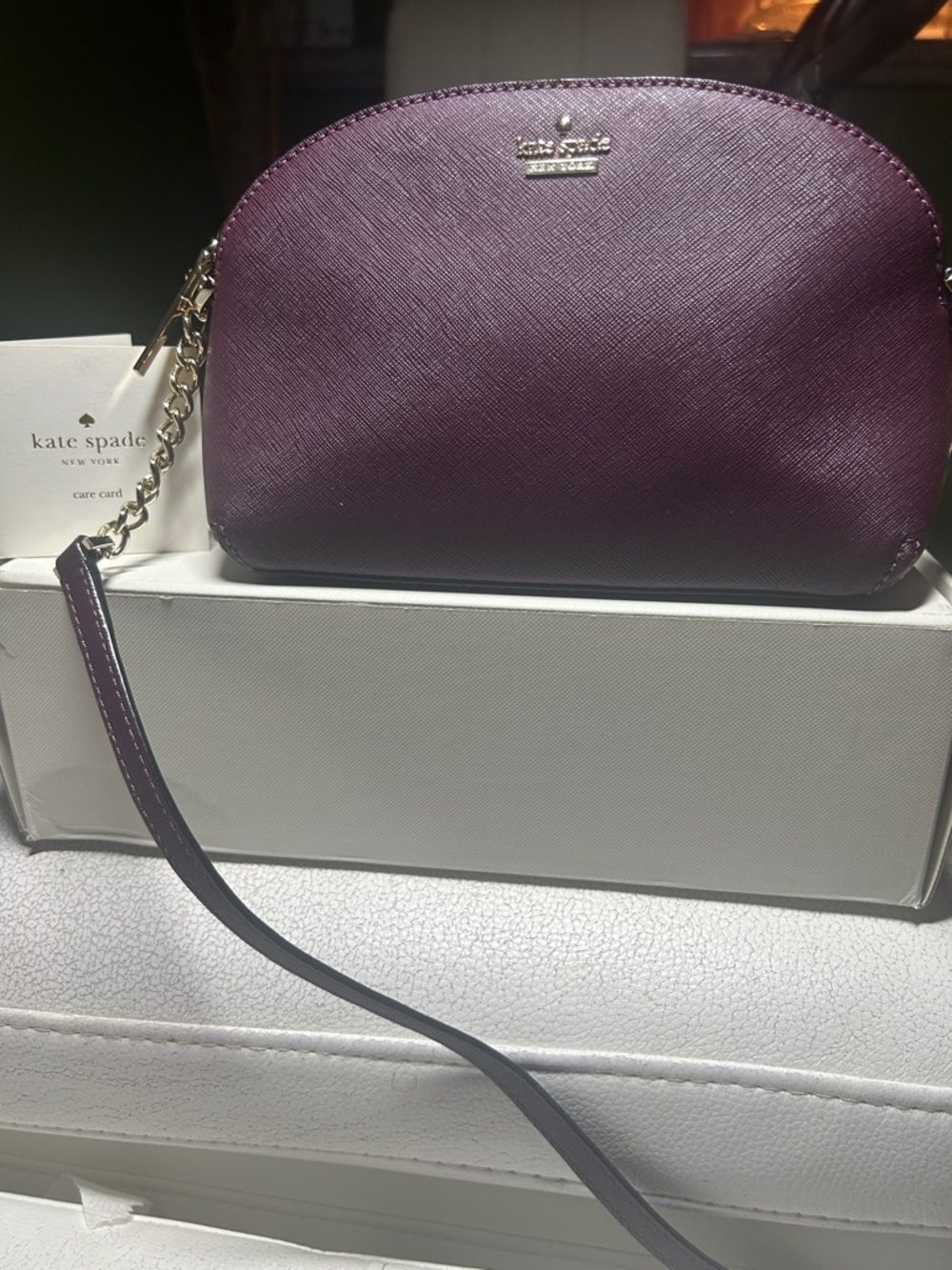 kate spade Plum Saffiano Crossbody with Gold Chain Trim… send offers pls! - Picture 4 of 9